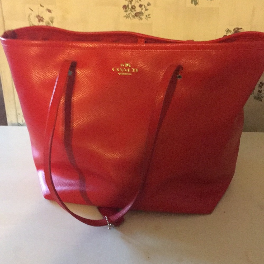 Large red leather coach purse